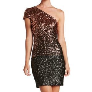 Dress The Population Debbie Sequin Ombré One Shoulder Bodycon Dress Size Medium